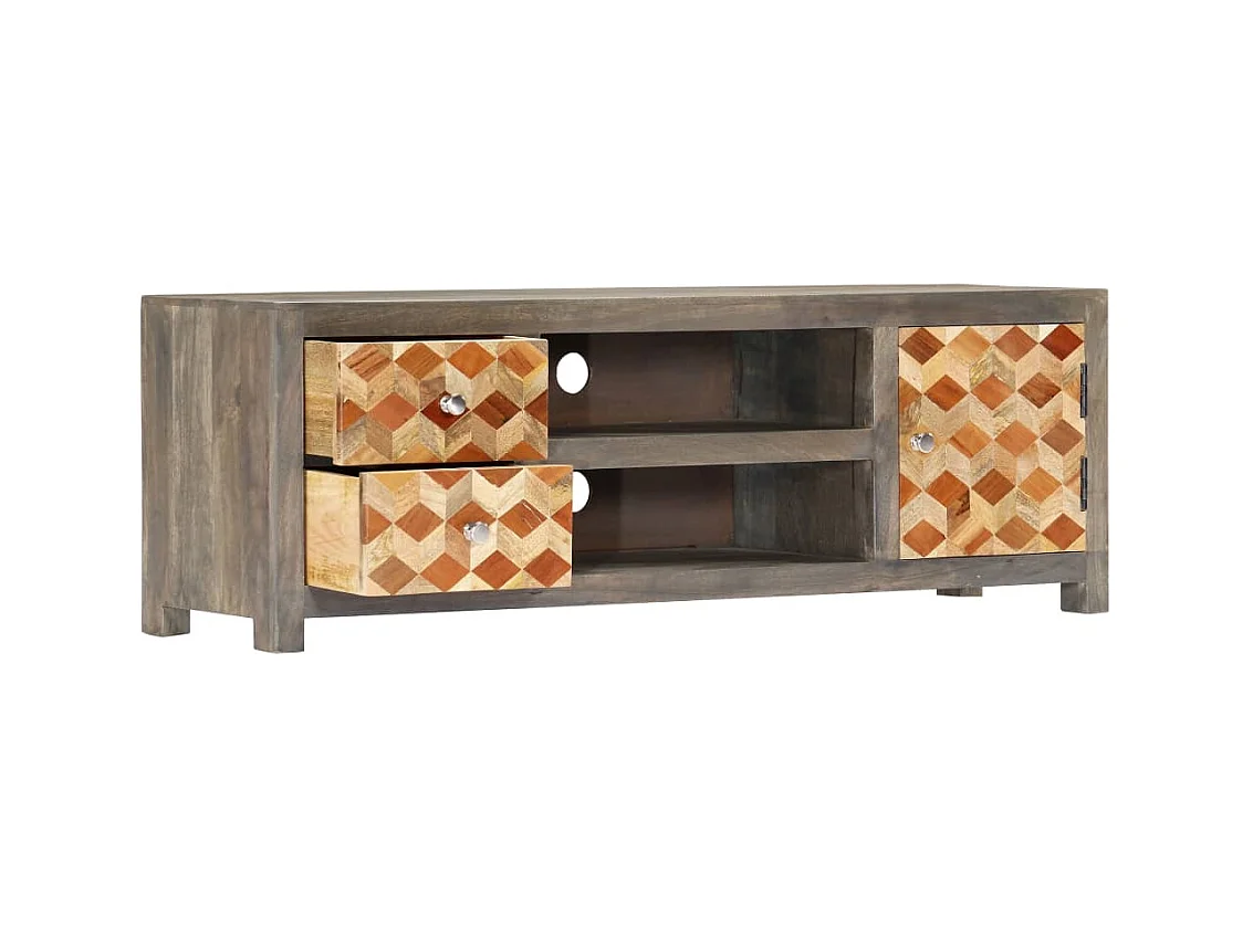 Meuble TV Gris 120 x 30 x 40 cm Bois massif de manguier
