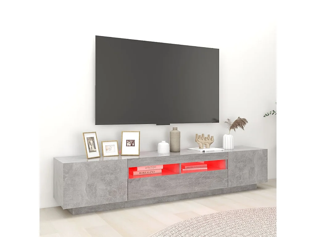 Meuble TV avec lumières LED Gris béton 200x35x40 cm