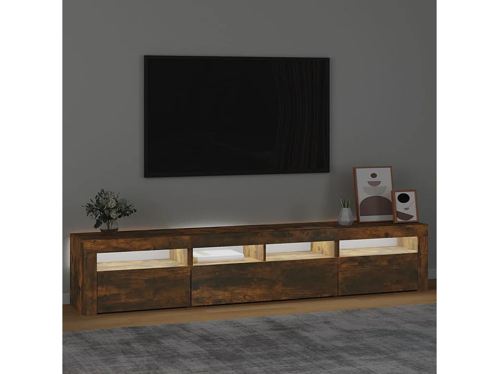Meuble TV avec lumières LED Chêne fumé 210x35x40 cm