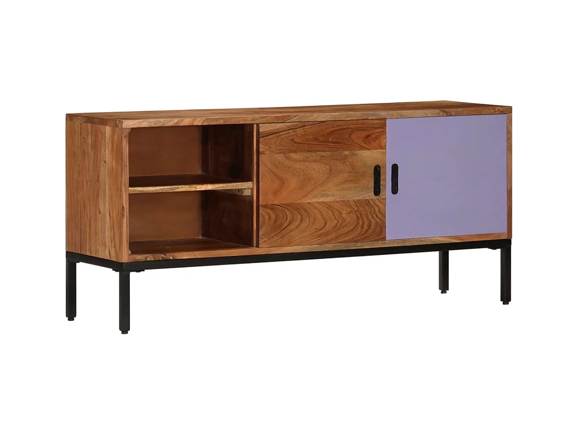 Meuble TV Marron miel et gris 110x30x50 cm Bois massif d'acacia