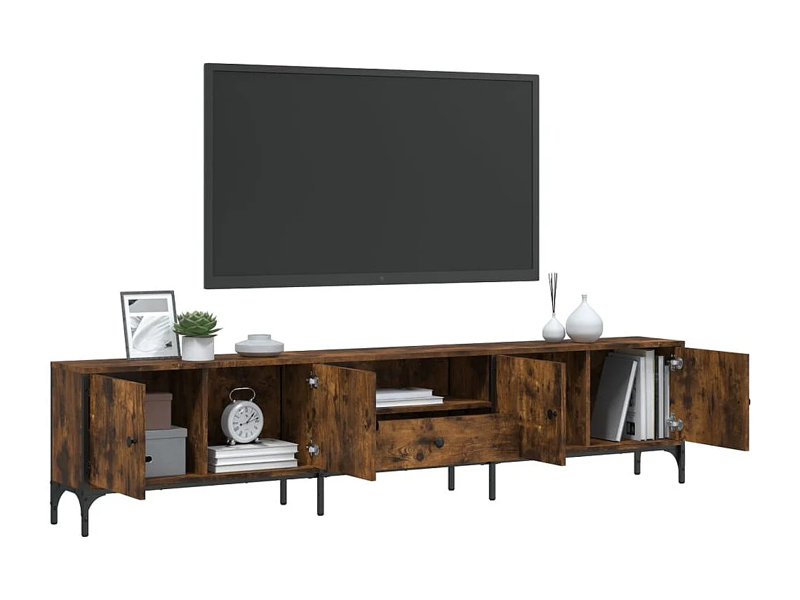 Meuble TV à tiroir chêne fumé 200x25x44 cm bois d'ingénierie
