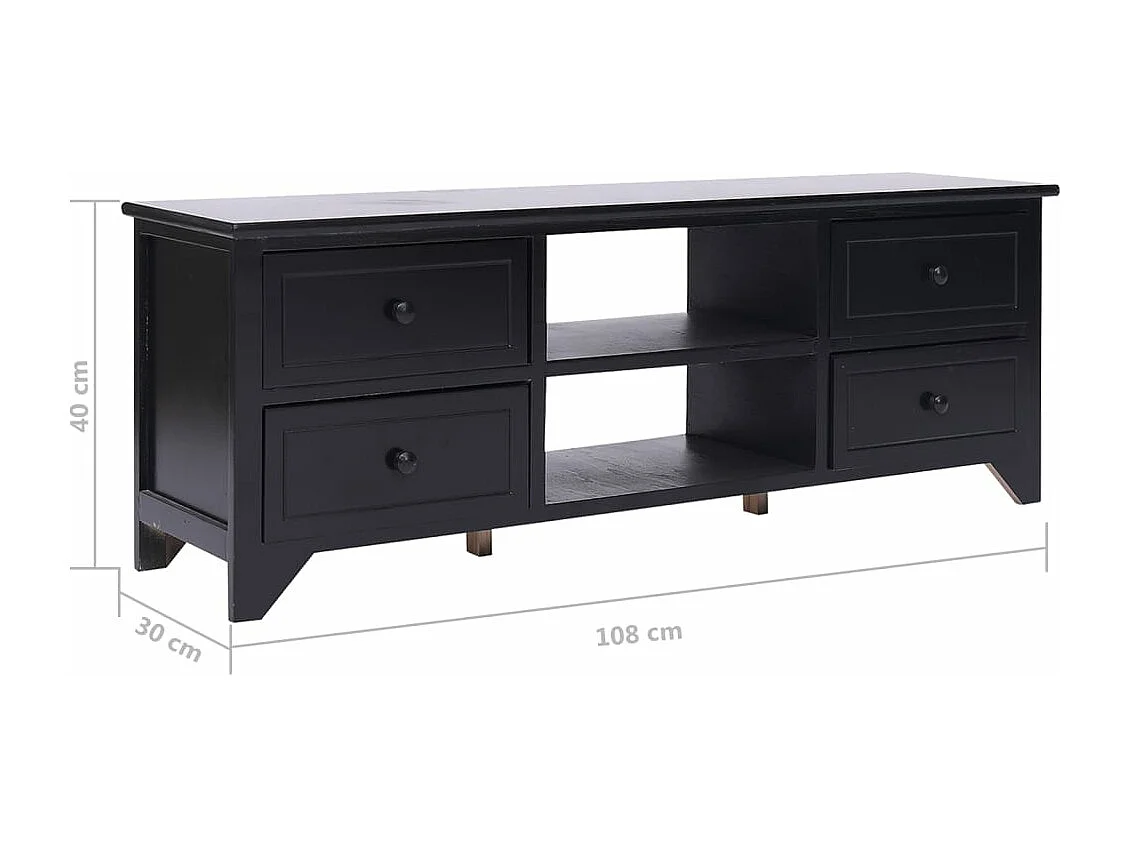Meuble TV Noir 108x30x40 cm Bois de Paulownia solide