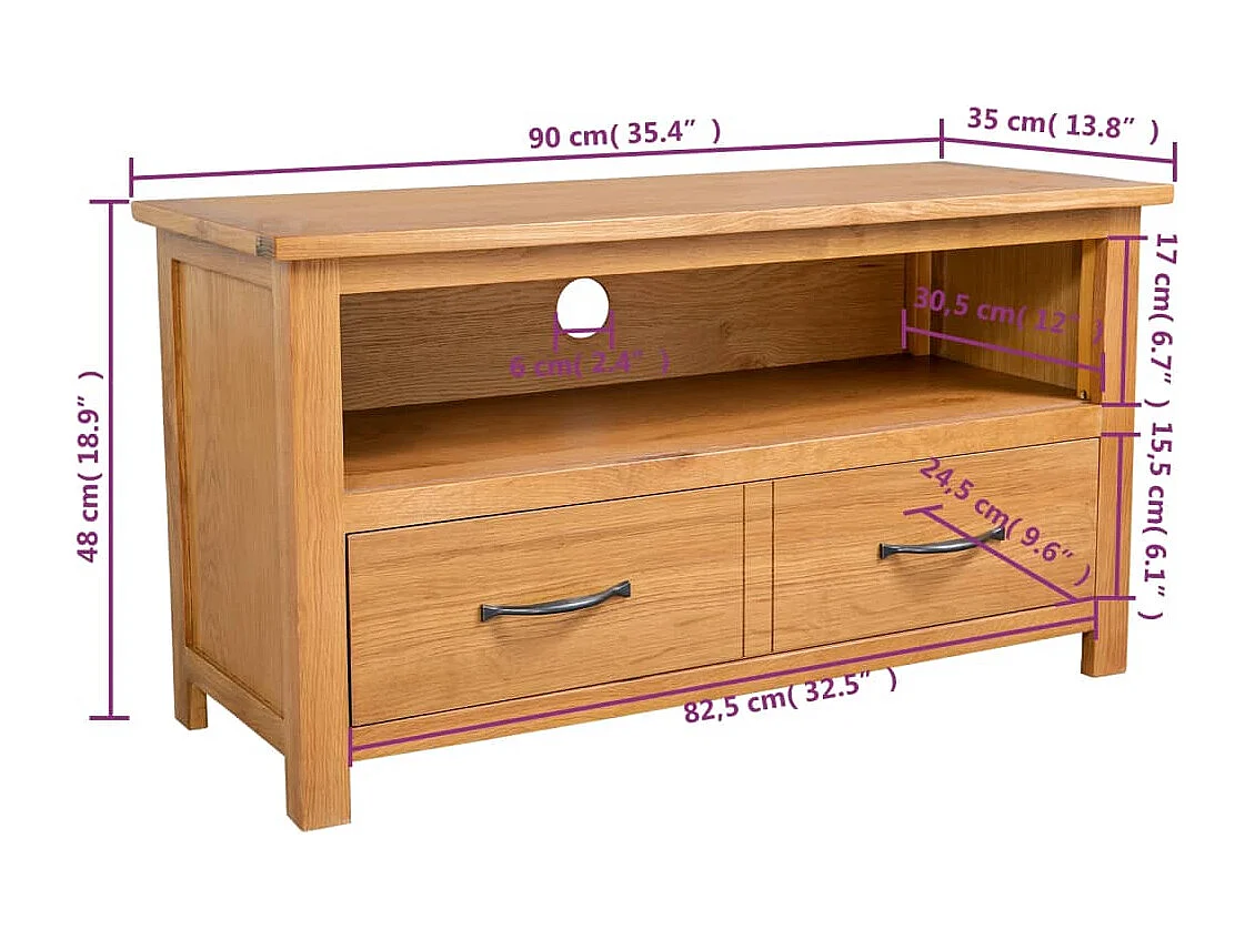 Mueble para el televisor de madera maciza de roble 90x35x48 cm