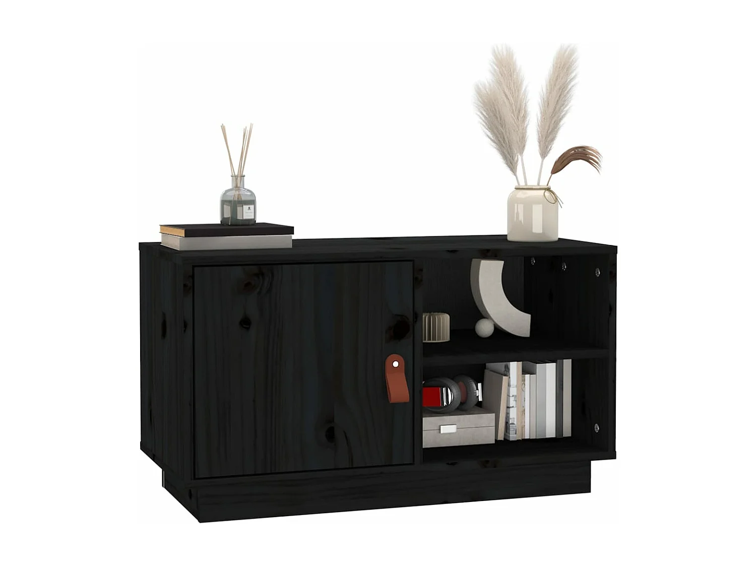 Meuble TV Noir 70x34x40 cm Bois de pin massif