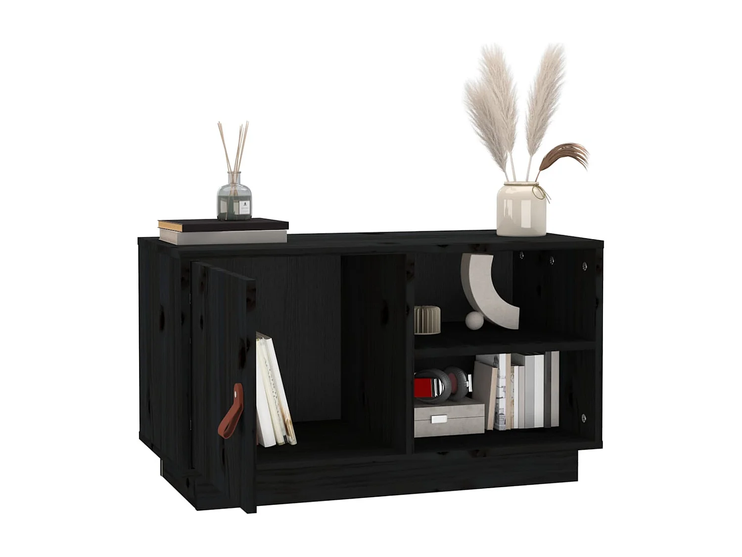 Meuble TV Noir 70x34x40 cm Bois de pin massif