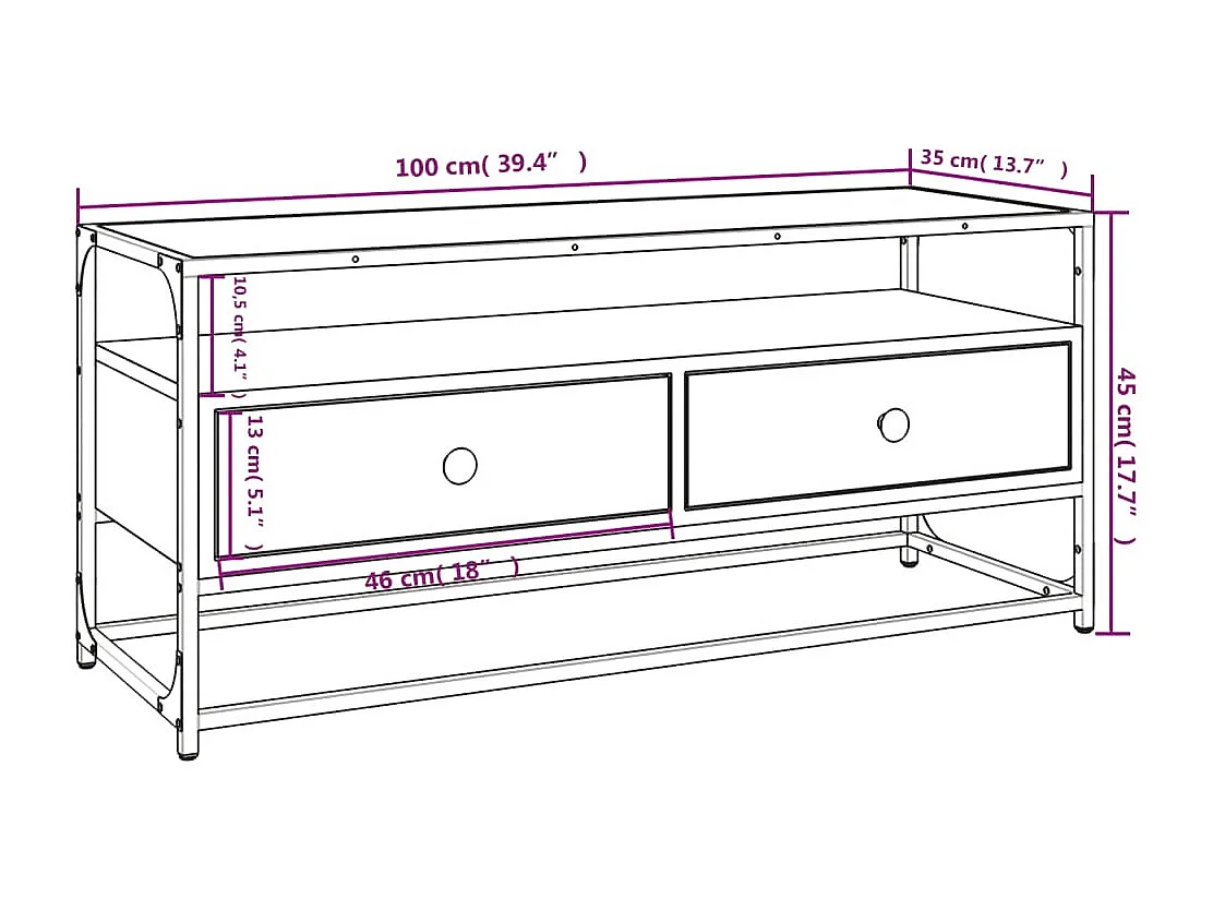 Meuble TV chêne sonoma 100x35x45 cm bois d'ingénierie