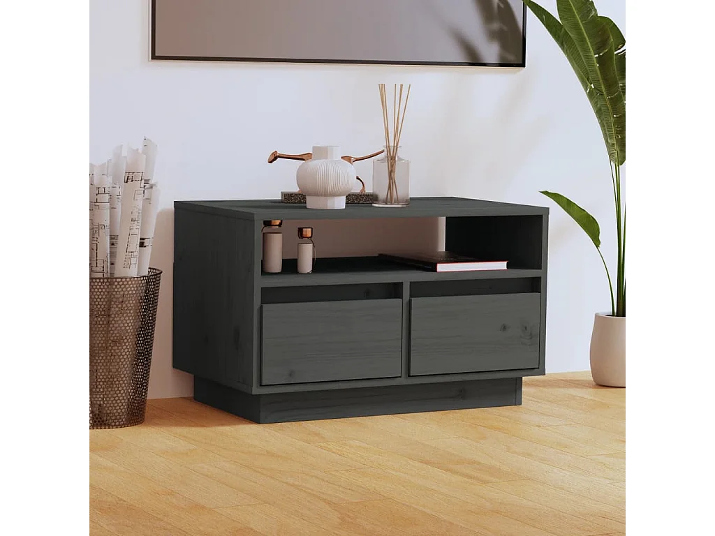 Meuble TV Gris 60x35x37 cm Bois de pin massif