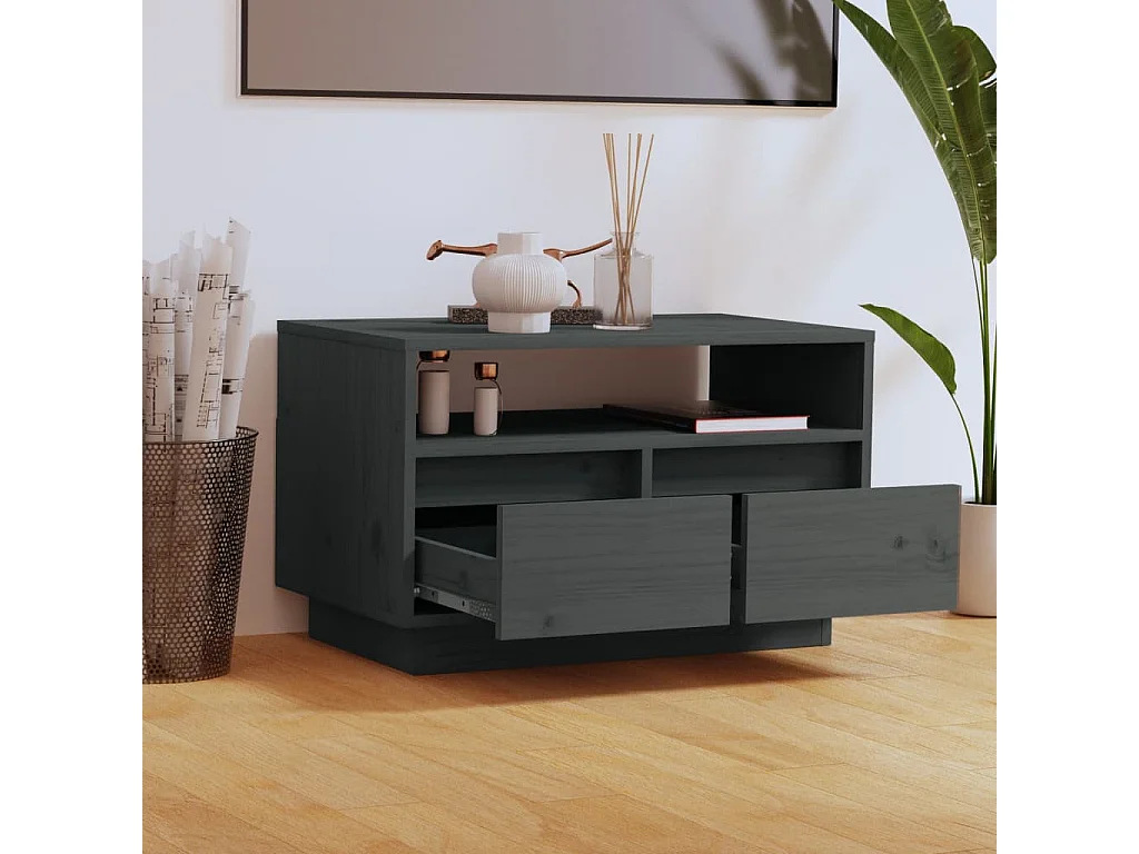 Meuble TV Gris 60x35x37 cm Bois de pin massif