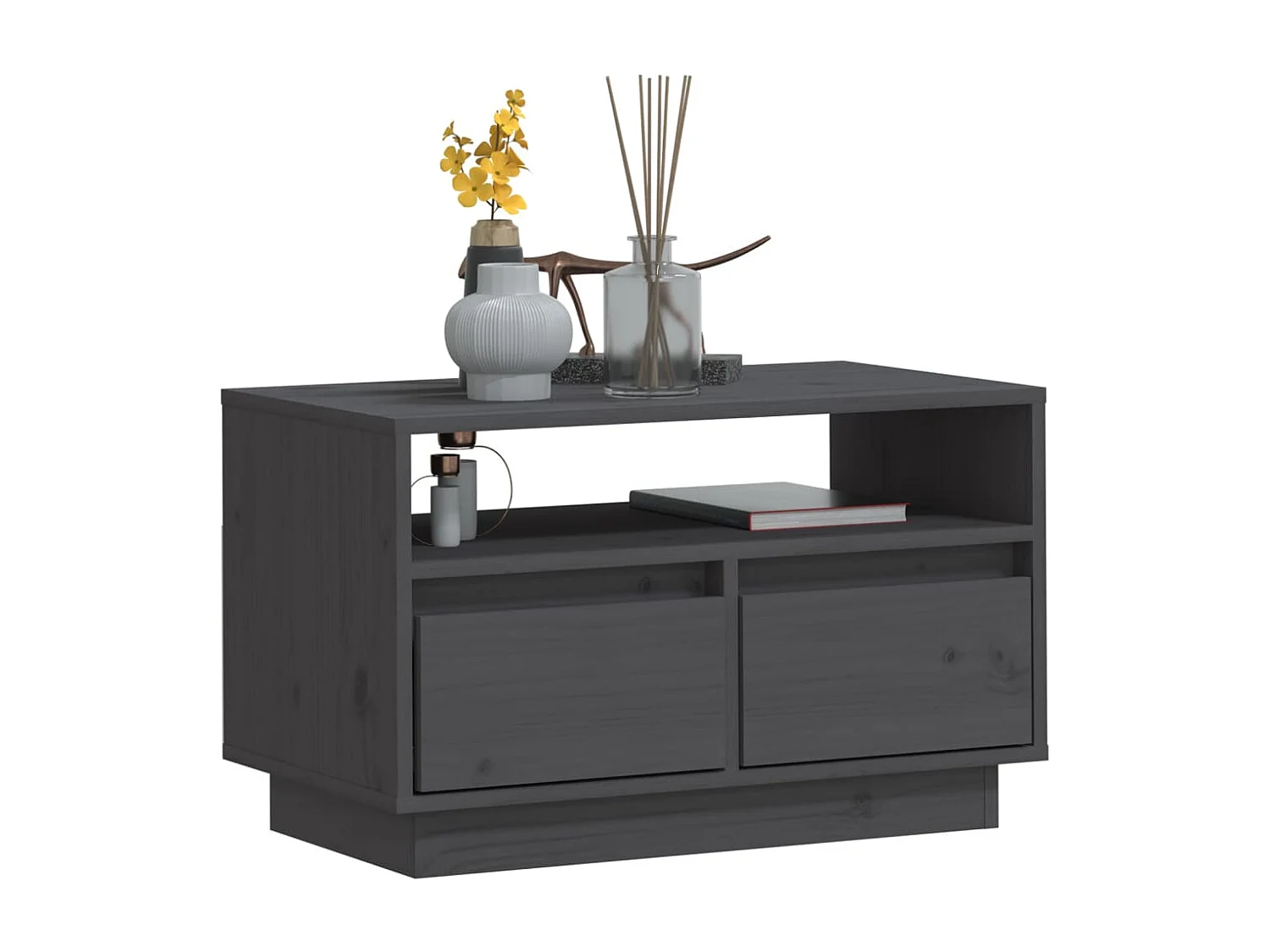 Meuble TV Gris 60x35x37 cm Bois de pin massif