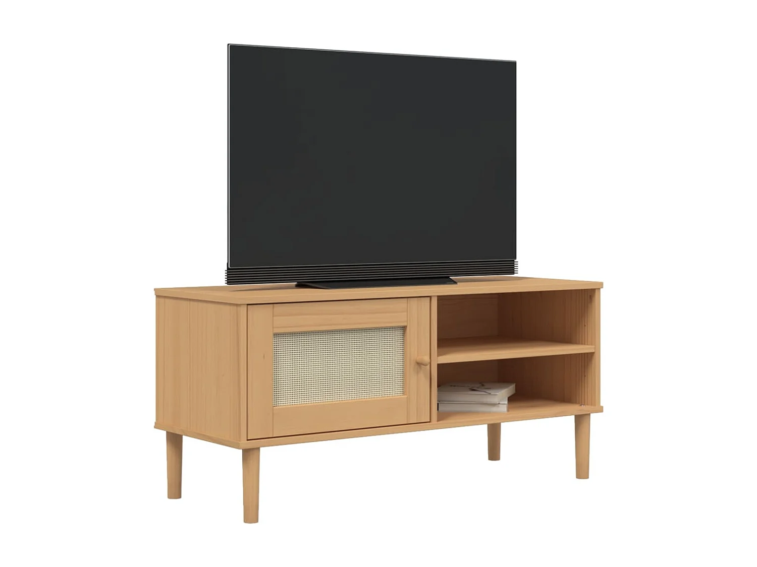 Móvel de TV SENJA aspeto vime 106x40x49cm pinho maciço castanho