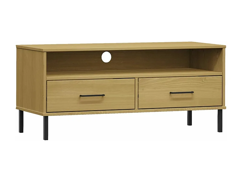 Móvel de TV c/ pernas de metal pinho maciço OSLO castanho