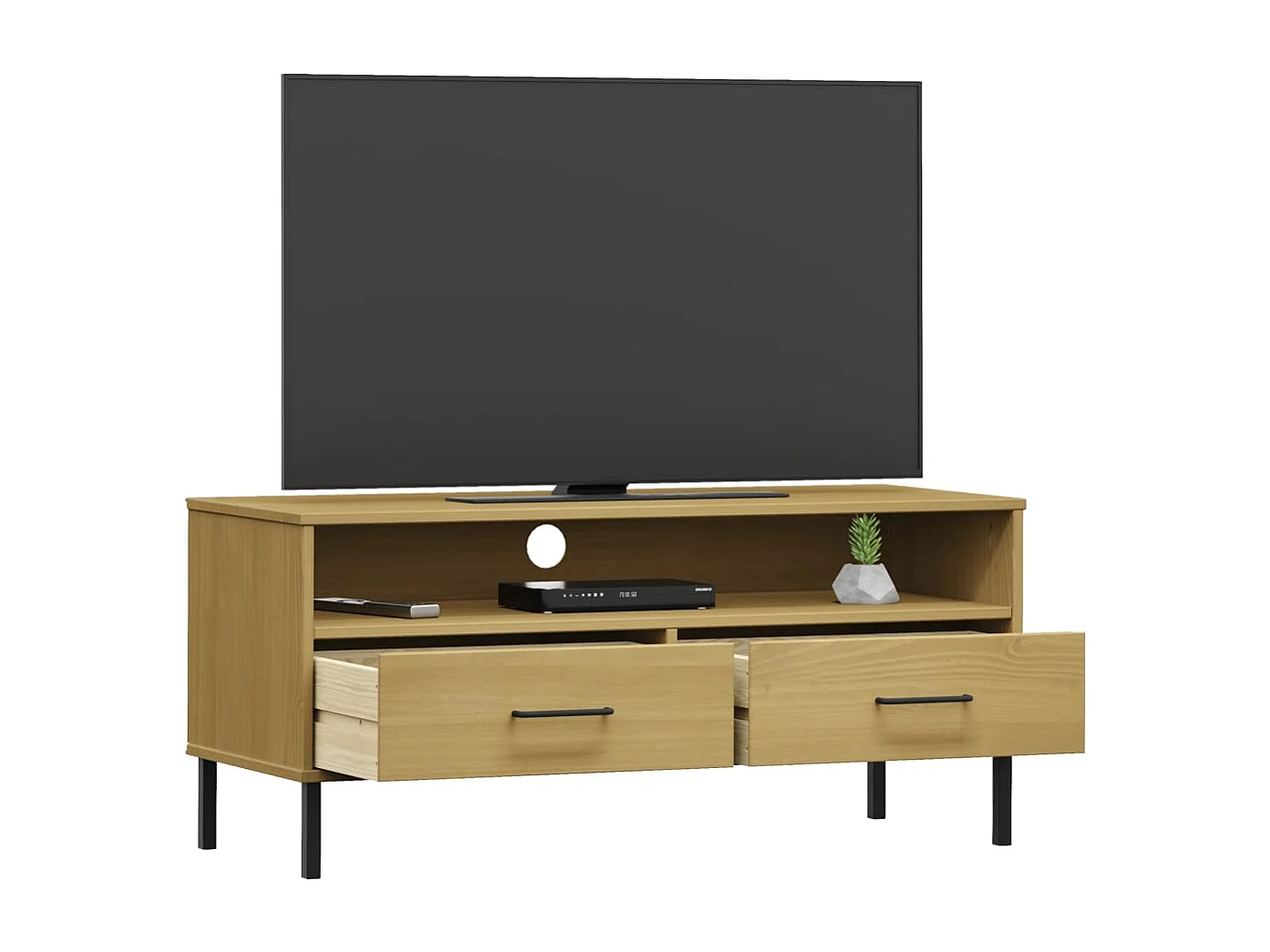 Móvel de TV c/ pernas de metal pinho maciço OSLO castanho