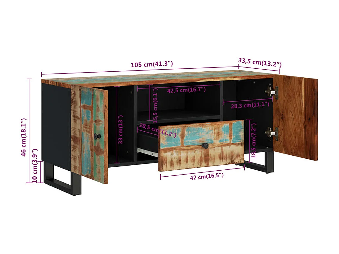 Mueble TV madera reciclada y madera contrachapada 105x33,5x46cm