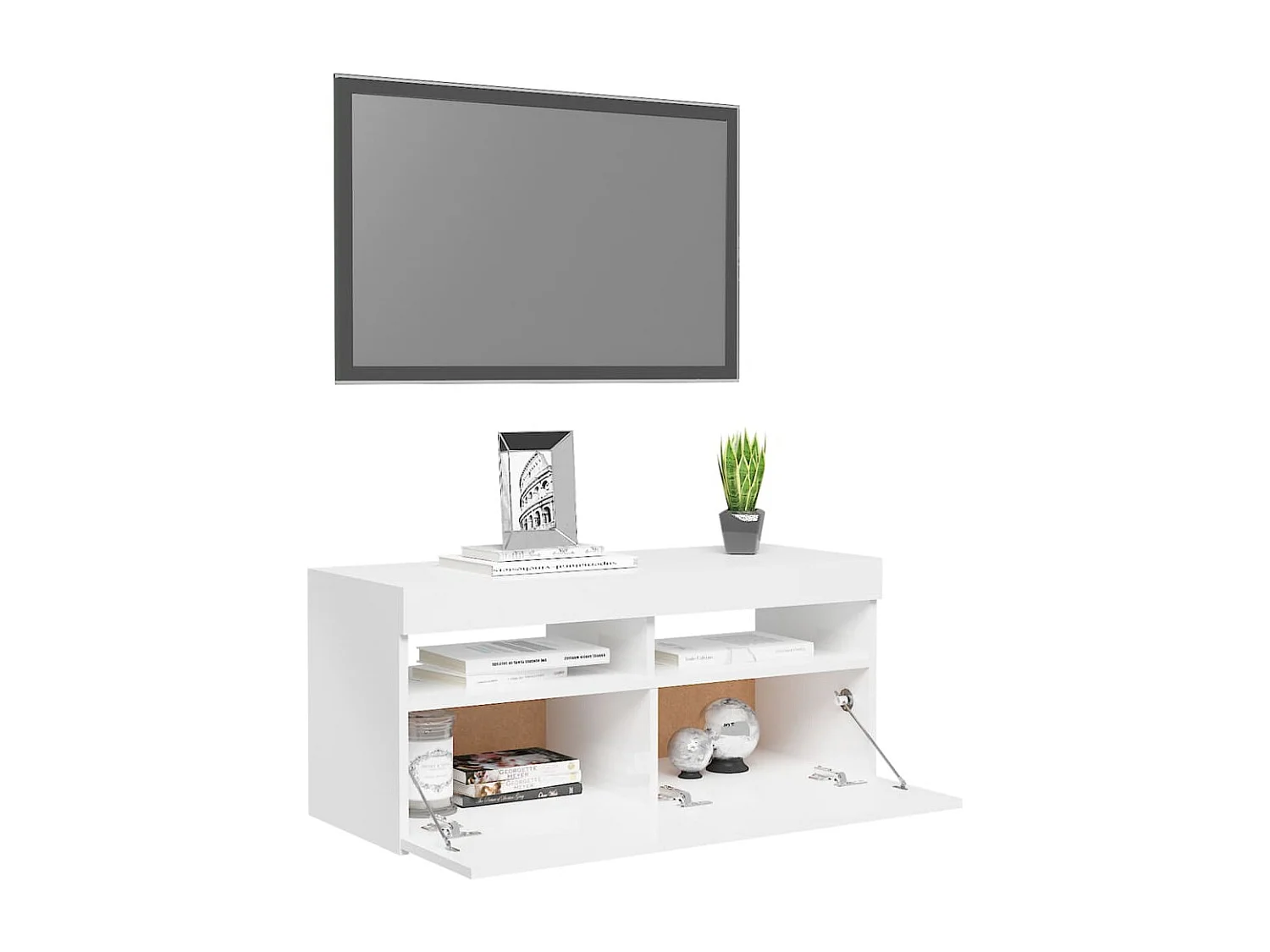 Meuble TV avec lumières LED blanc brillant 90x35x40 cm