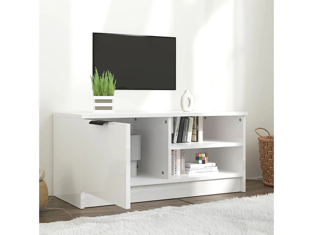 Meuble TV Blanc brillant 80x35x36,5 cm Bois d'ingénierie