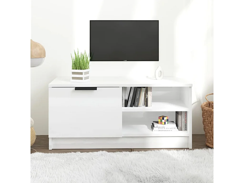 Mueble de TV madera contrachapada blanco brillante 80x35x36,5cm