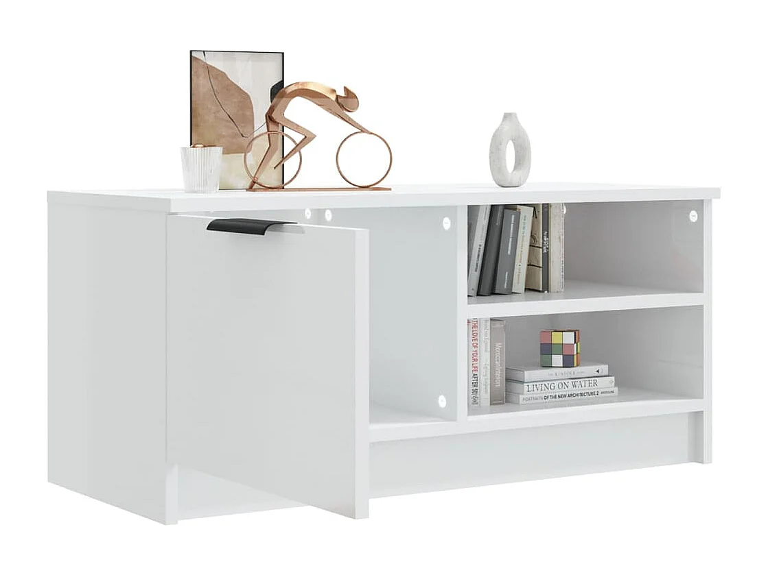 Mueble de TV madera contrachapada blanco brillante 80x35x36,5cm