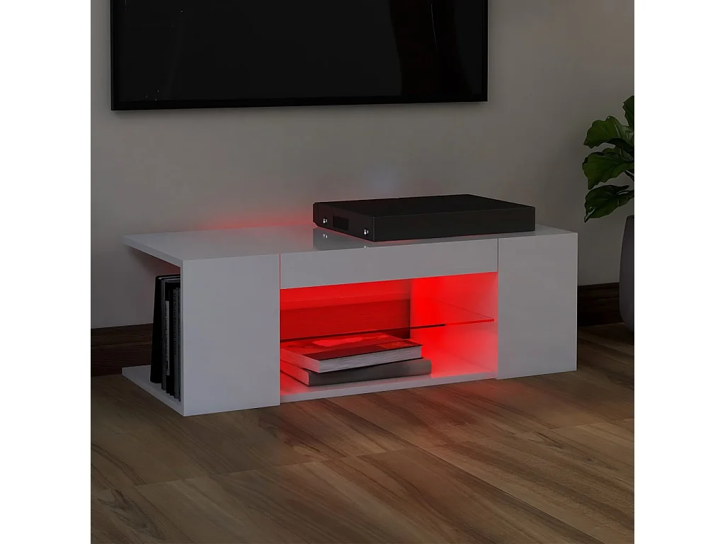 Meuble TV avec lumières LED blanc brillant 90x39x30 cm