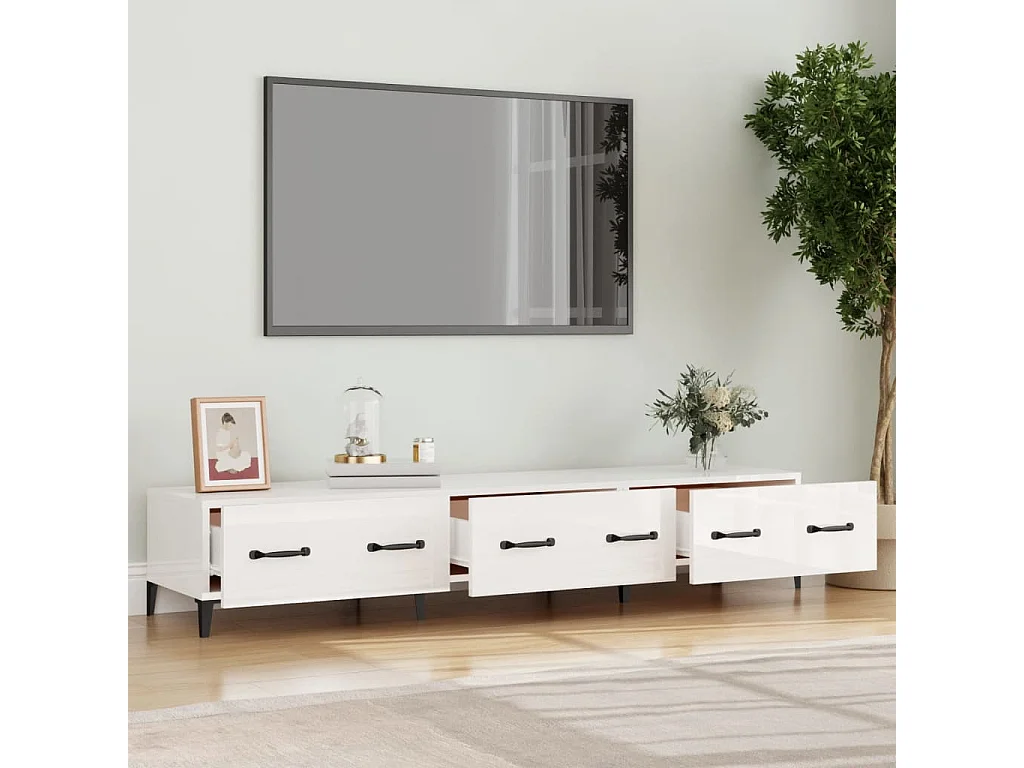 Meuble TV Blanc brillant 150x34,5x30 cm Bois d'ingénierie