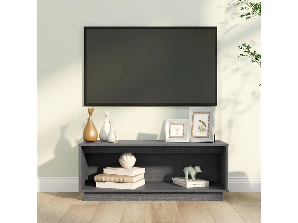 Mueble de TV de madera maciza de pino gris 90x35x35 cm
