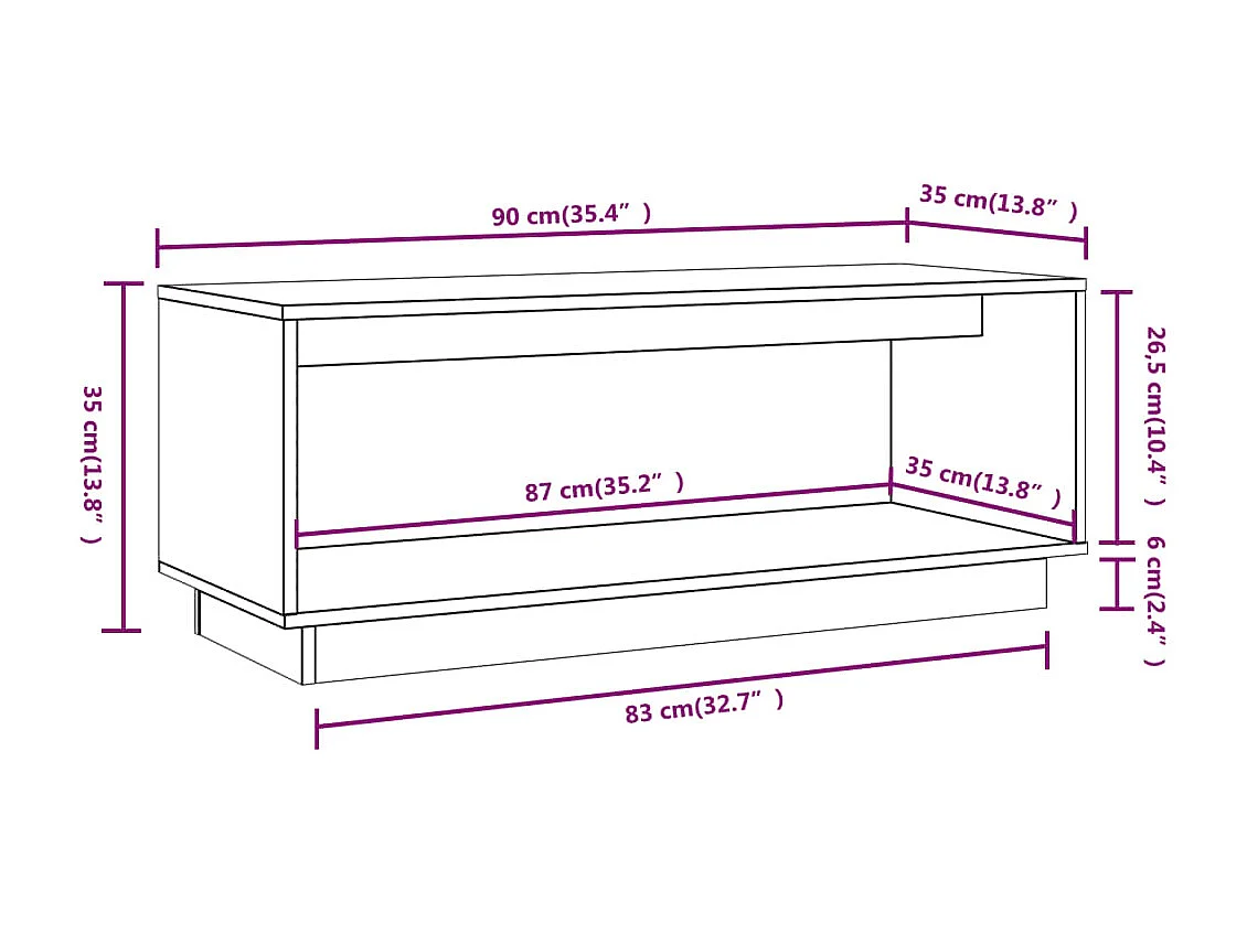 Mueble de TV de madera maciza de pino gris 90x35x35 cm