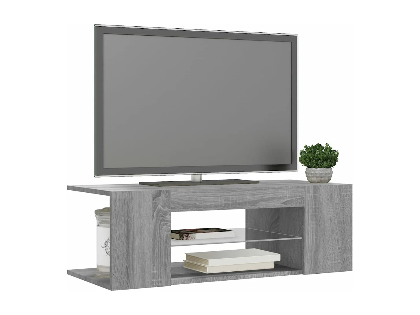 Móvel de TV com luzes LED 90x39x30 cm cinzento sonoma