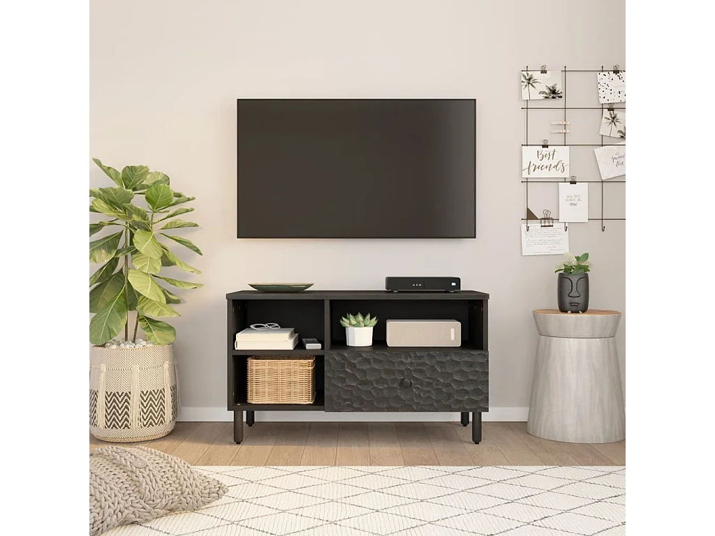 Móvel de TV 80x33x46 cm madeira de mangueira maciça preto