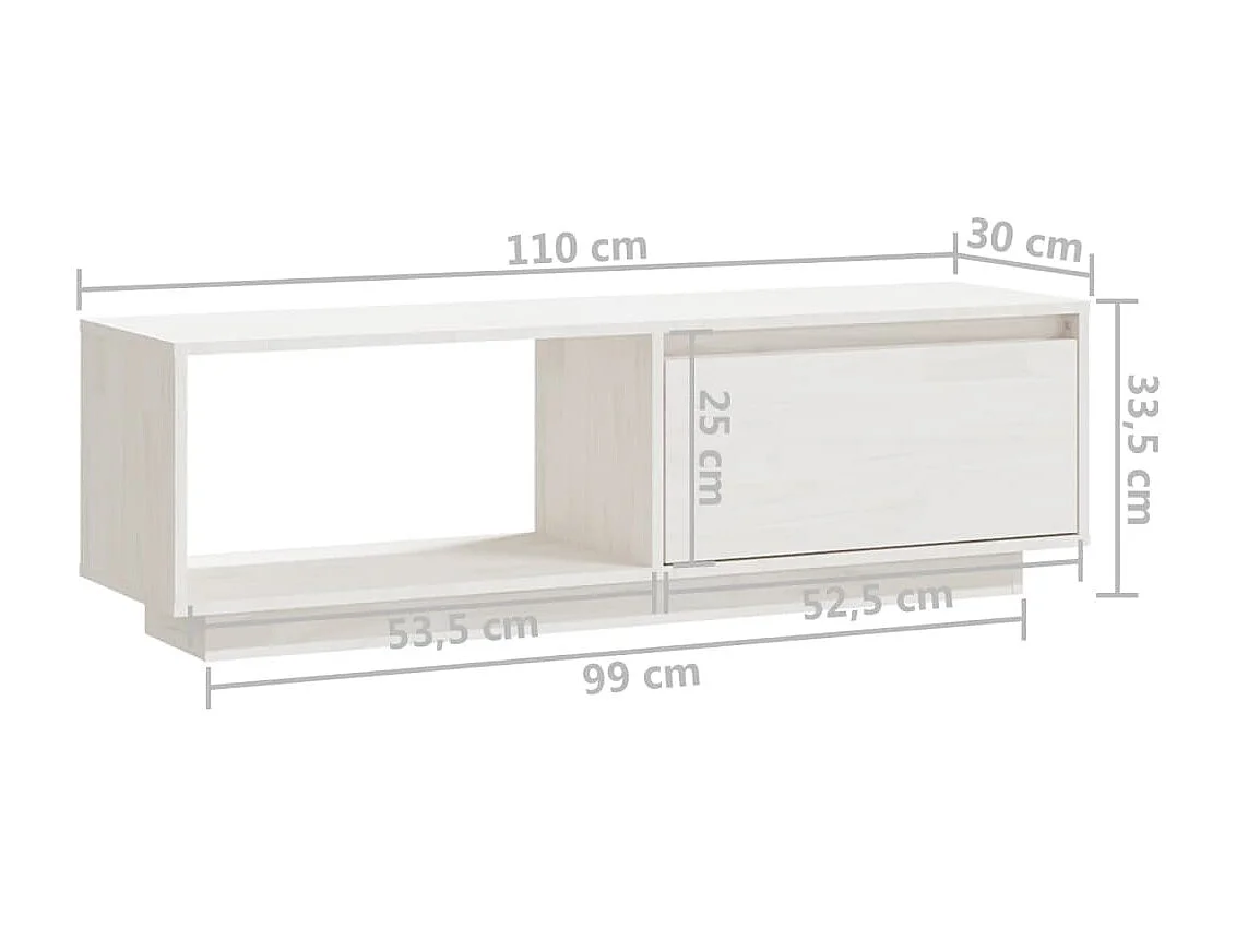 Meuble TV Blanc 110x30x33,5 cm Bois de pin massif