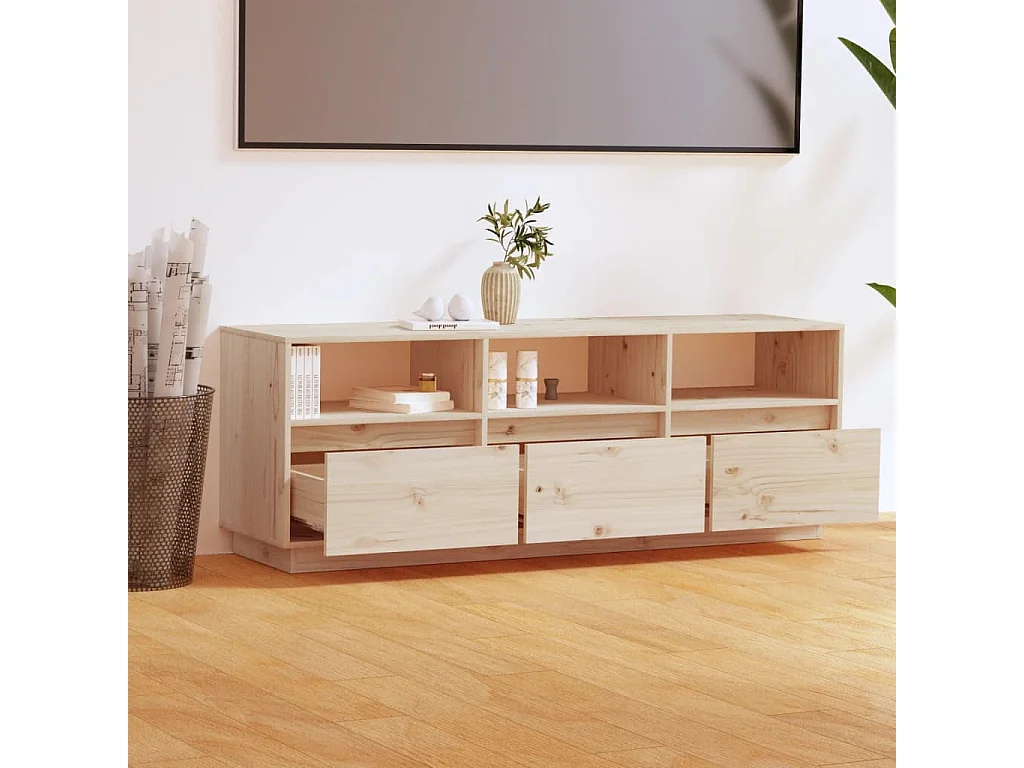 Mueble de TV de madera maciza de pino 140x37x50 cm