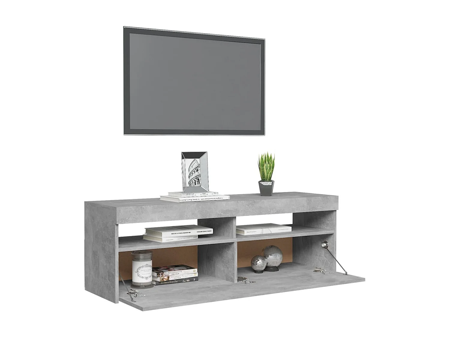 Meuble TV avec lumières LED gris béton 120x35x40 cm