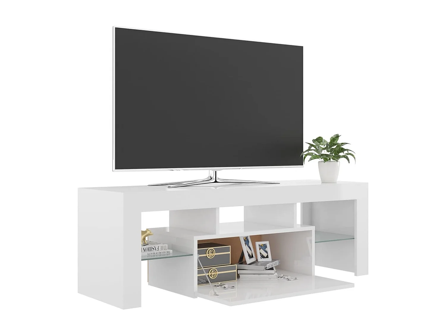 Meuble TV avec lumières LED blanc brillant 120x35x40 cm
