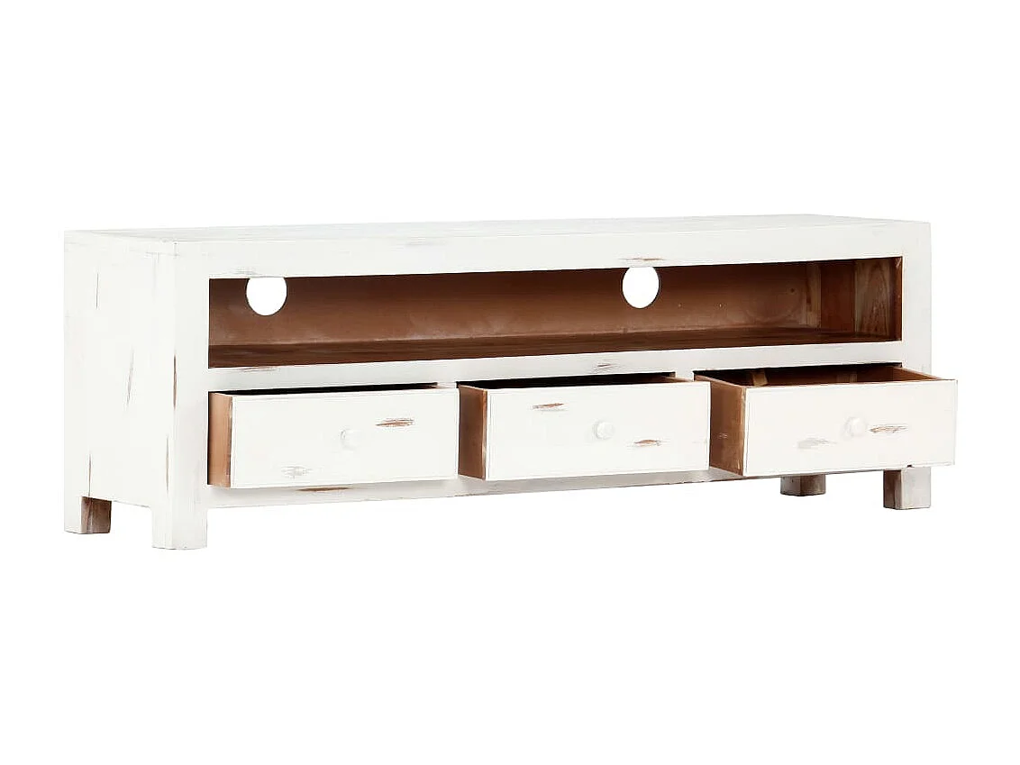 Meuble TV Blanc 120x30x40 cm Bois d'acacia massif