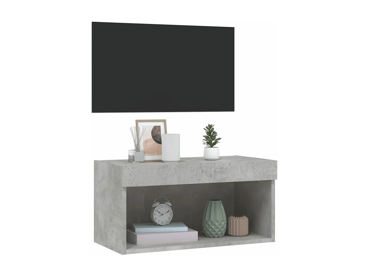 Meuble TV avec lumières LED gris béton 60x30x30 cm