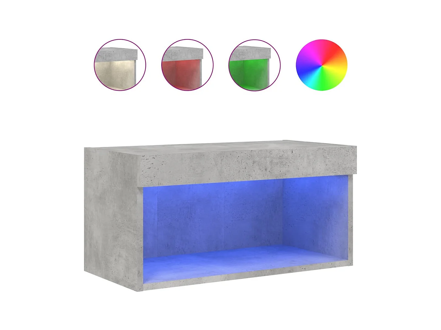 Meuble TV avec lumières LED gris béton 60x30x30 cm