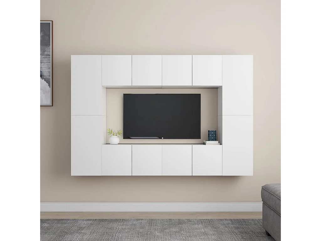 Ensemble de meubles TV 8 pièces Blanc Aggloméré
