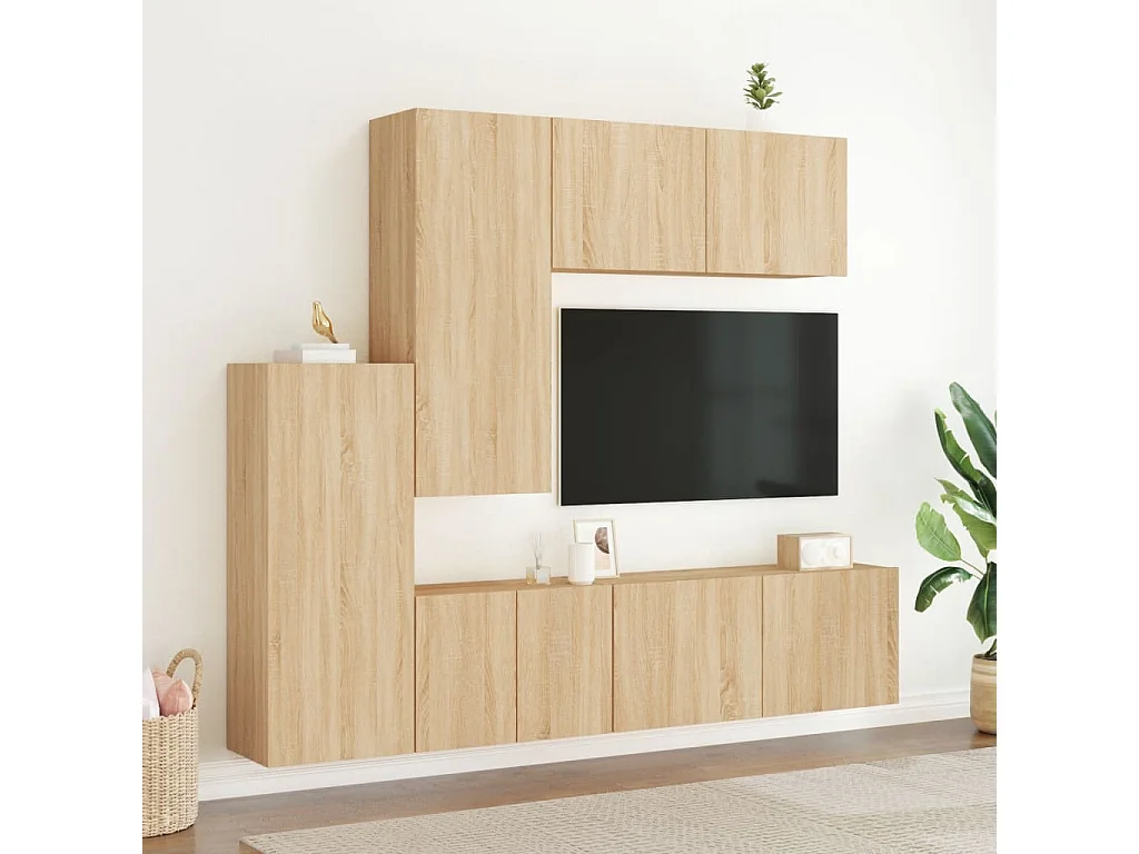 Unités murales TV 5 pièces chêne sonoma bois d'ingénierie