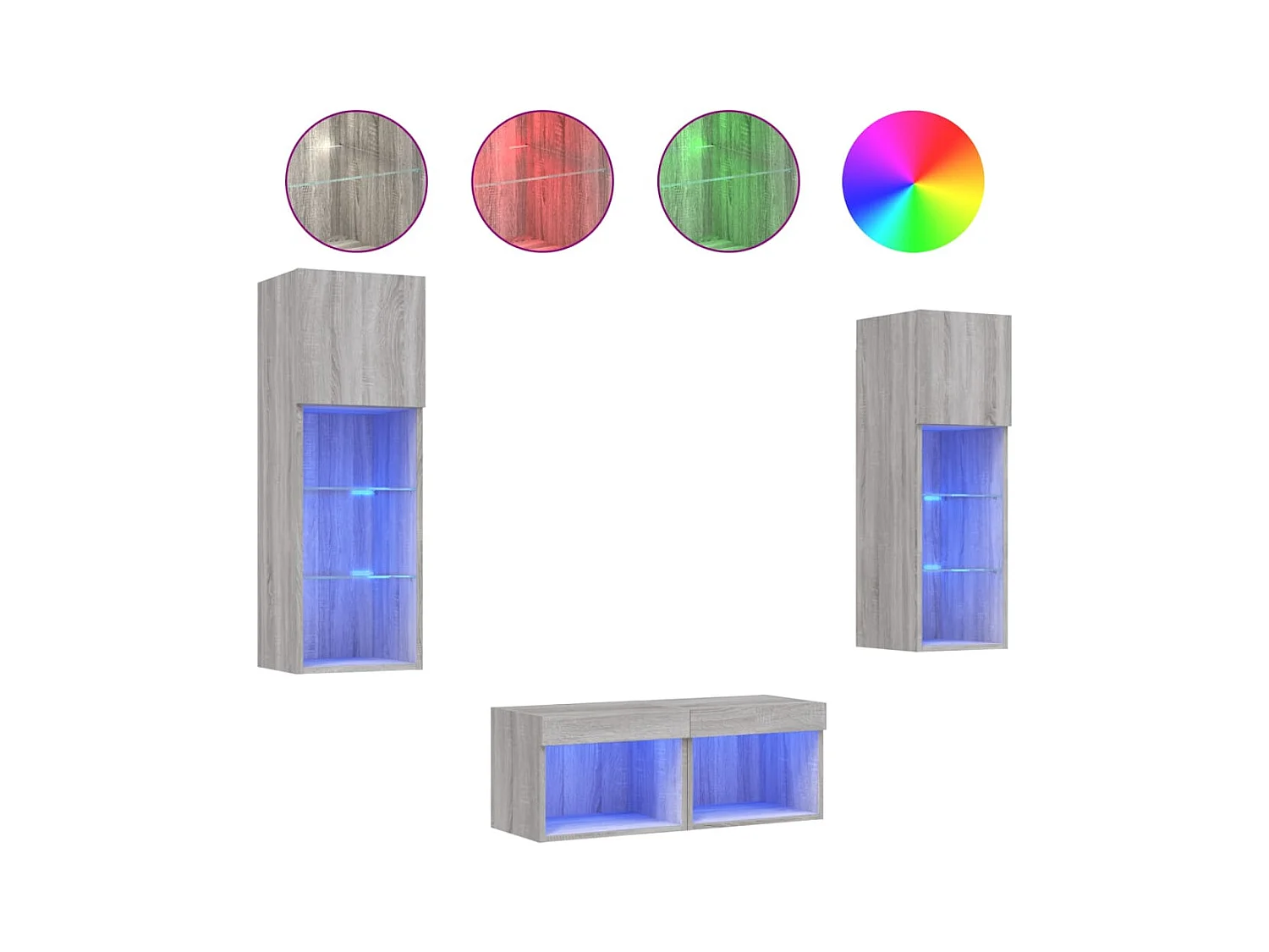 4-delige tv-wandmeubelset met LED-verlichting grijs sonoma