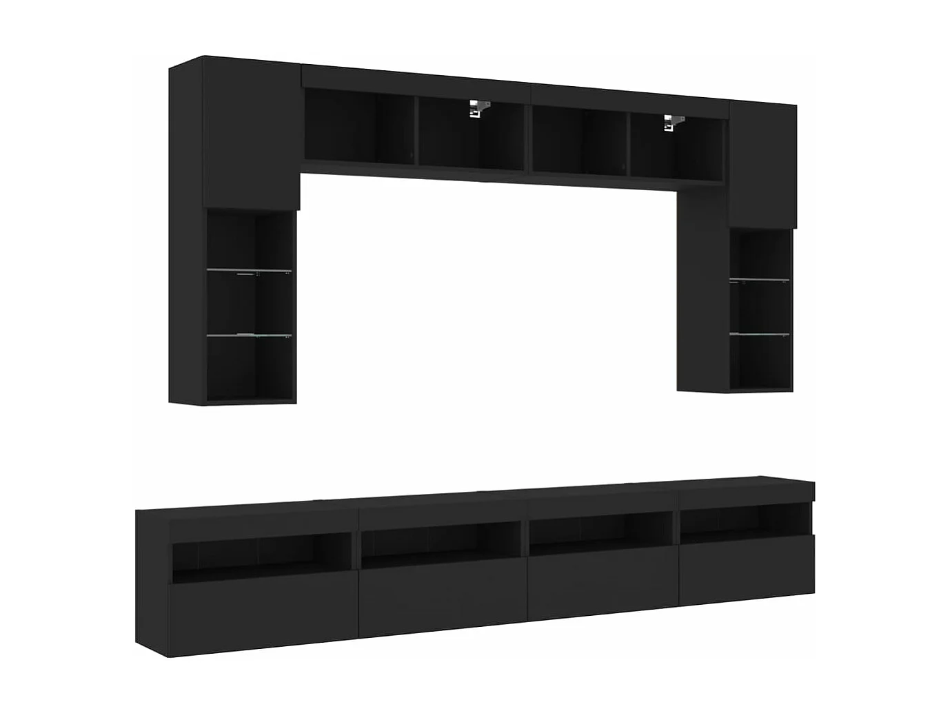 Mueble de pared de TV con luces LED 8 piezas negro