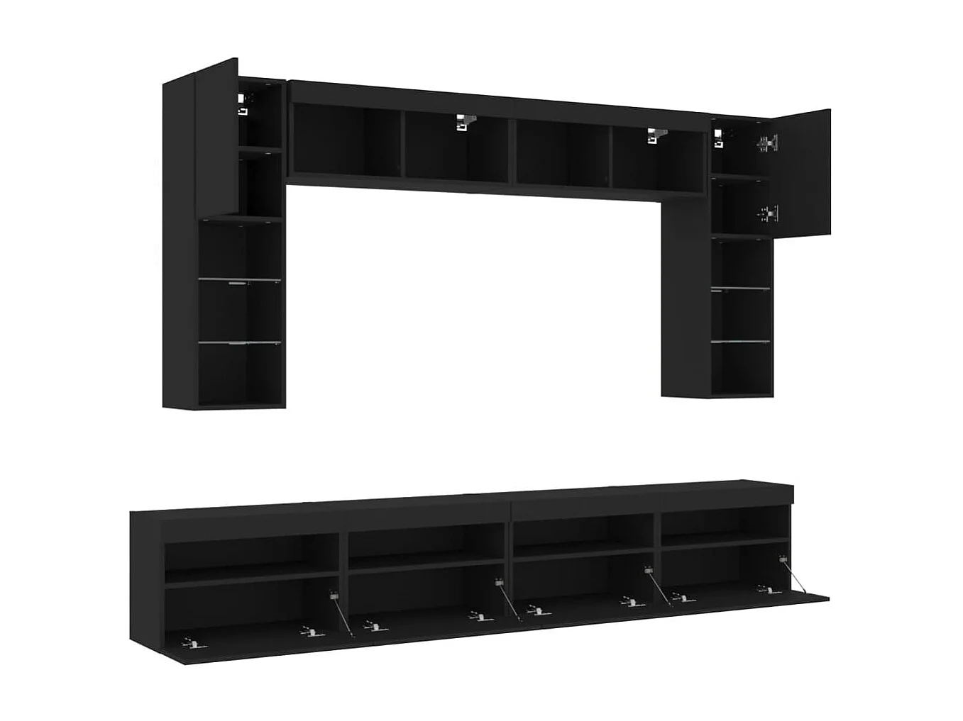 Mueble de pared de TV con luces LED 8 piezas negro