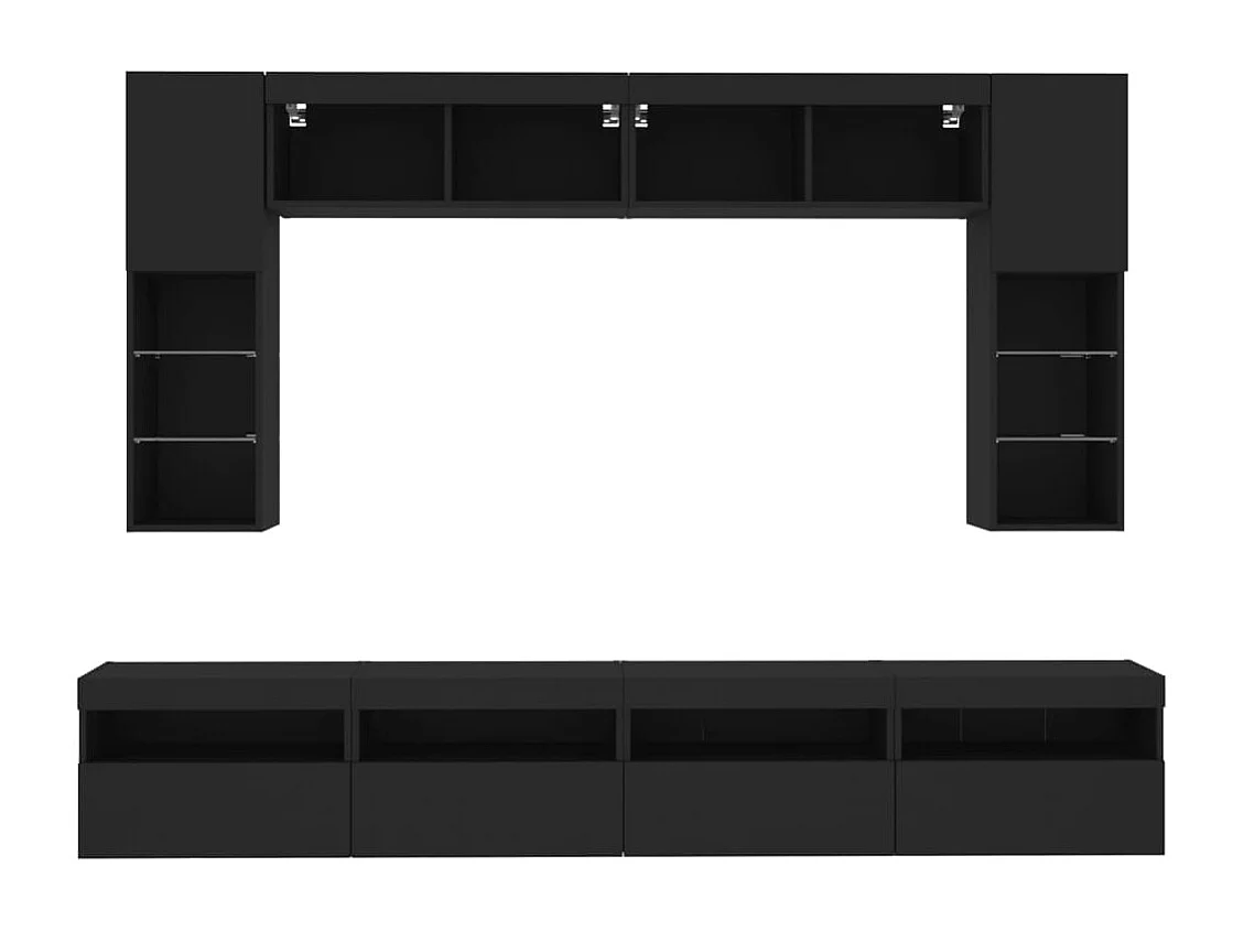 Mueble de pared de TV con luces LED 8 piezas negro
