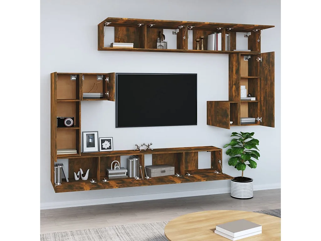 Mueble de pared para TV madera contrachapada roble ahumado