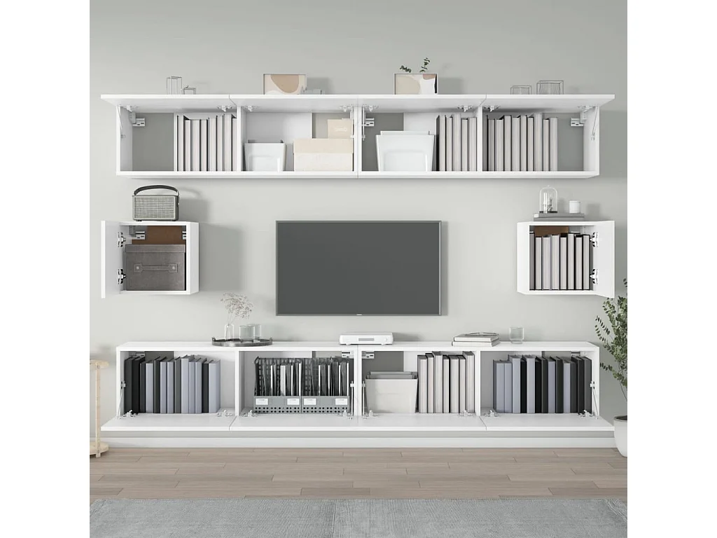 Set de muebles para TV 6 piezas madera contrachapada blanco