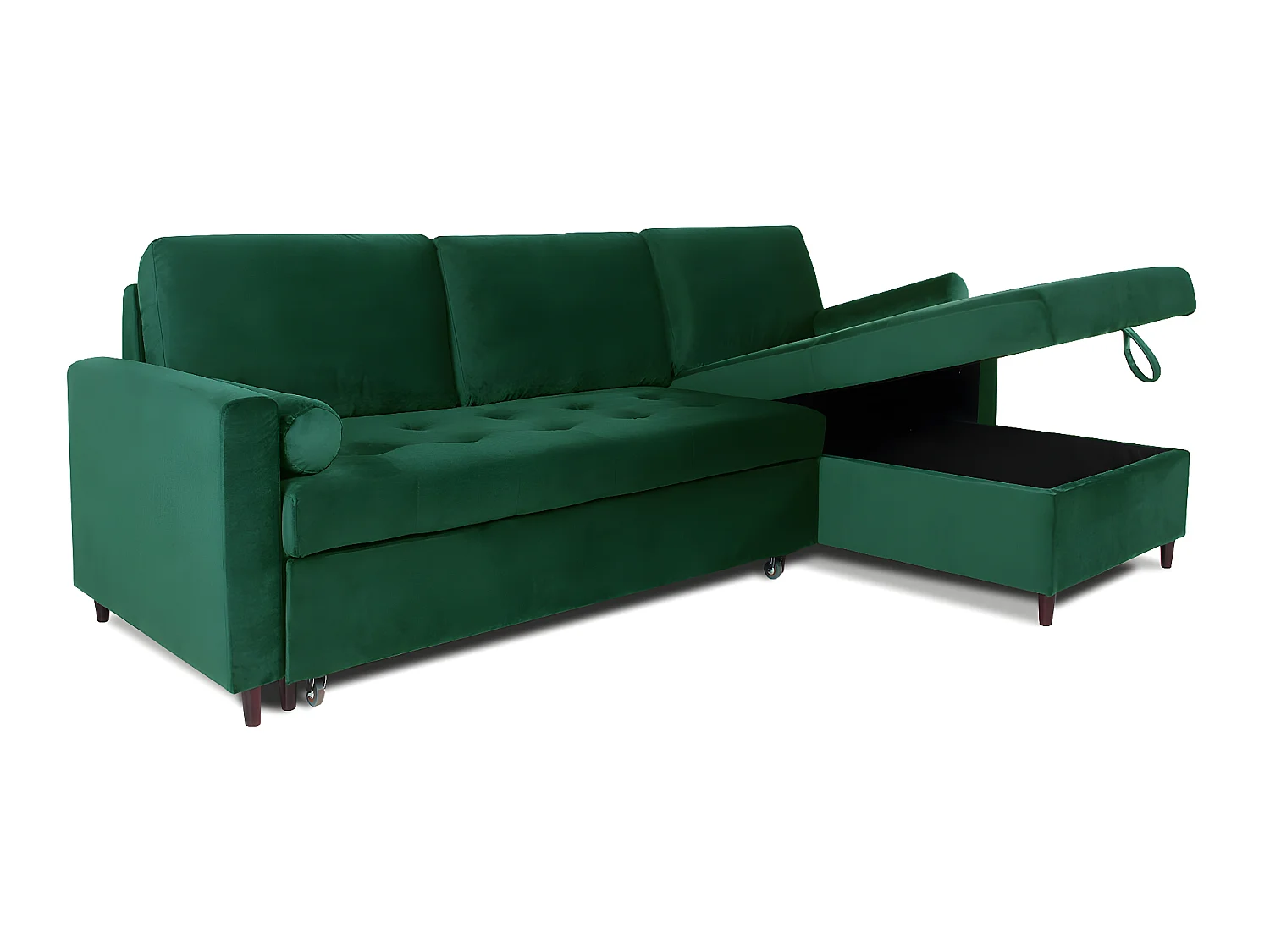 Canapé d'angle convertible réversible Claudio en velours vert