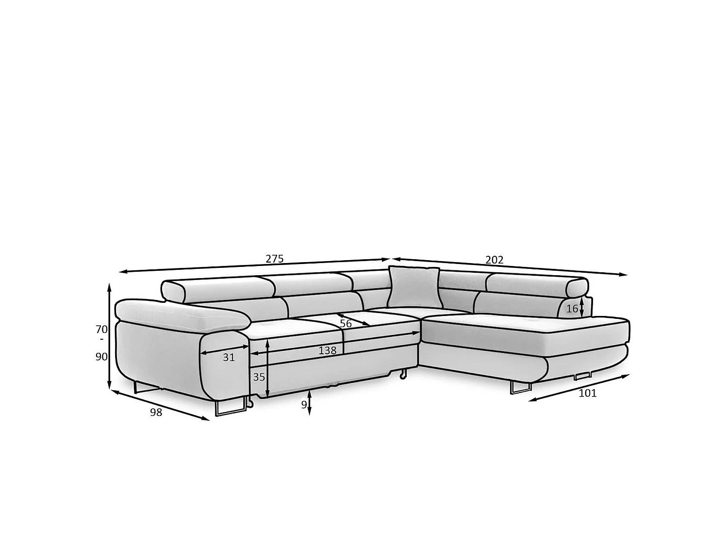 Canapé d'angle droit convertible Marius tissu Beige