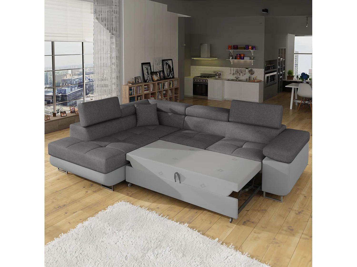 Canapé d'angle gauche convertible Marius Gris