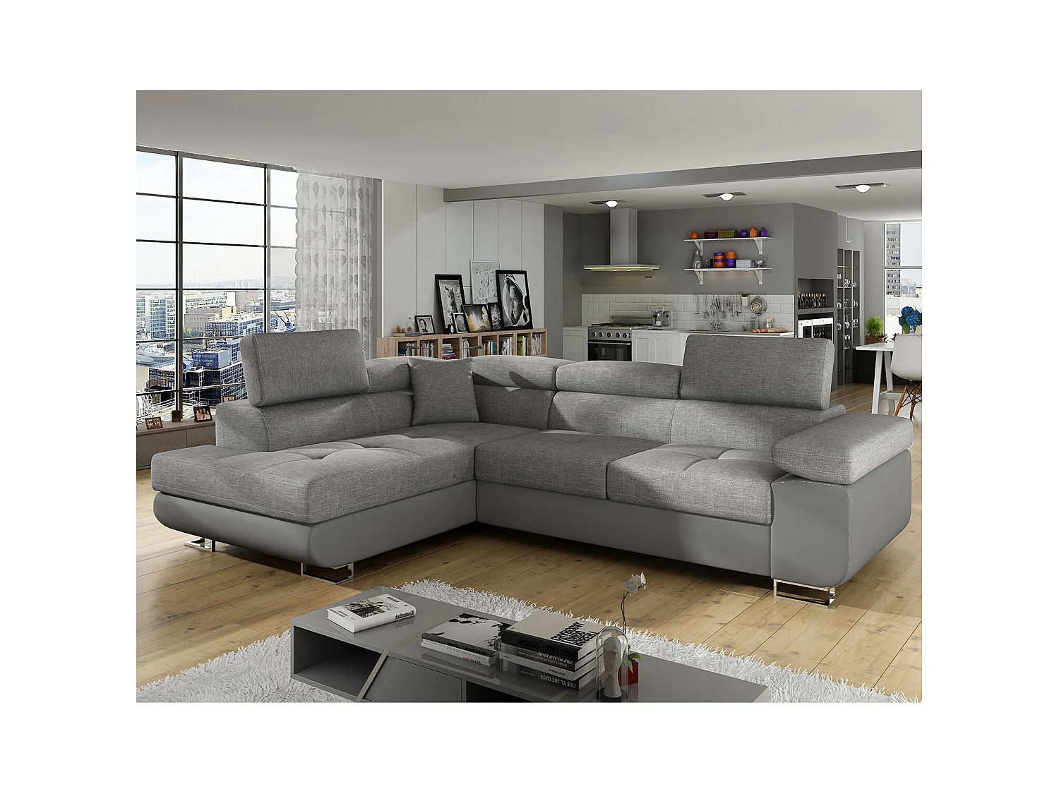 Canapé d'angle gauche convertible Marius Gris