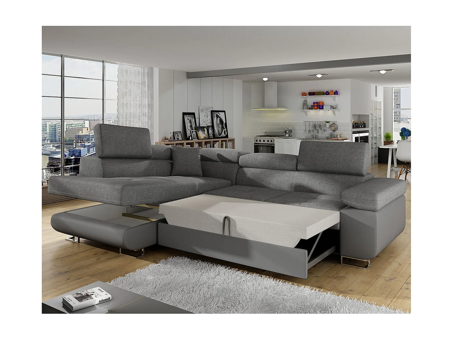 Canapé d'angle gauche convertible Marius Gris