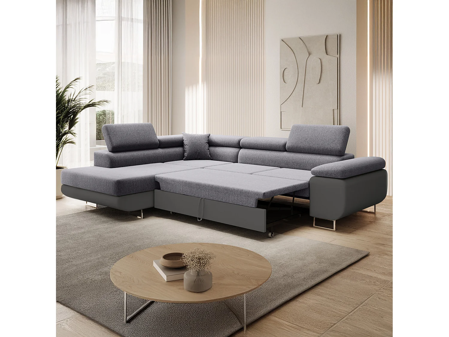 Canapé d'angle gauche convertible Marius Gris