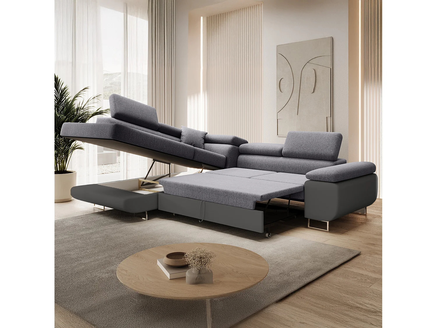 Canapé d'angle gauche convertible Marius Gris