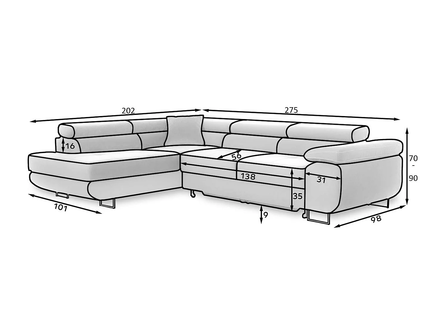 Canapé d'angle gauche convertible Marius Gris